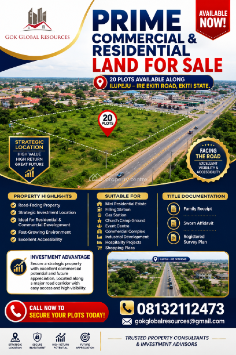 20 Plots of Commercial Land - Facing The Road, Ijupeju - Ire Ekiti Road, Ekiti State, Ado-ekiti, Ekiti, Commercial Land for Sale