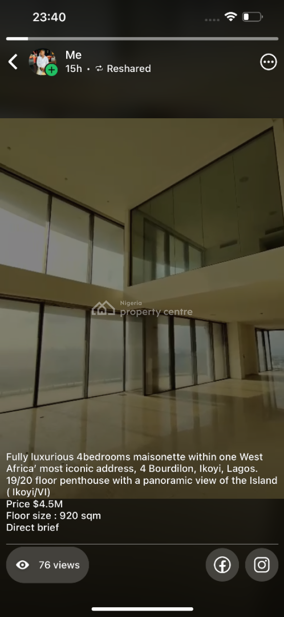 Luxurious 4 Bedroom Maisonette with Bq, Bourdilon, Ikoyi, Lagos, Flat / Apartment for Sale
