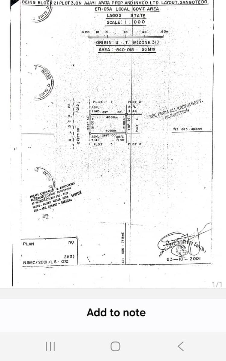 840 Square Meters Land, Ajayi Apata Sangotedo Lekki Lagos, Lekki, Lagos, Residential Land for Sale