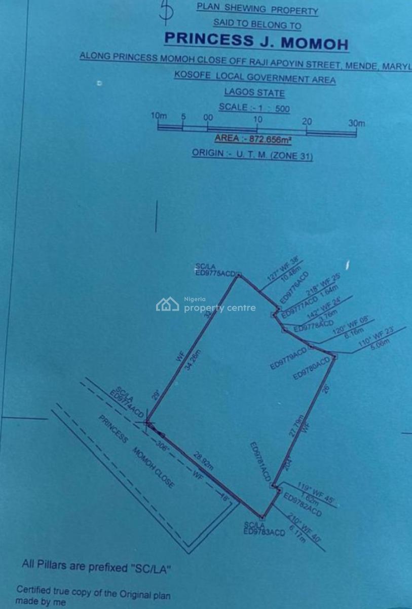 Land Size: Approximately 900 Sqm.        Land Value; 500 Million.  Tit, Princess Momoh Close Mende., Maryland, Lagos, Land Joint Venture
