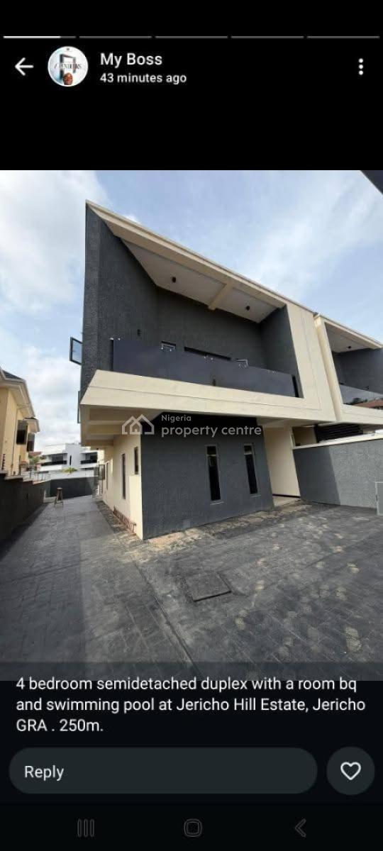 Newly Built 4 Bedroom Semi Detached Duplex with Swimming Pool & Bq, Jericho Hill Estate, Jericho, Ibadan, Oyo, Semi-detached Duplex for Sale