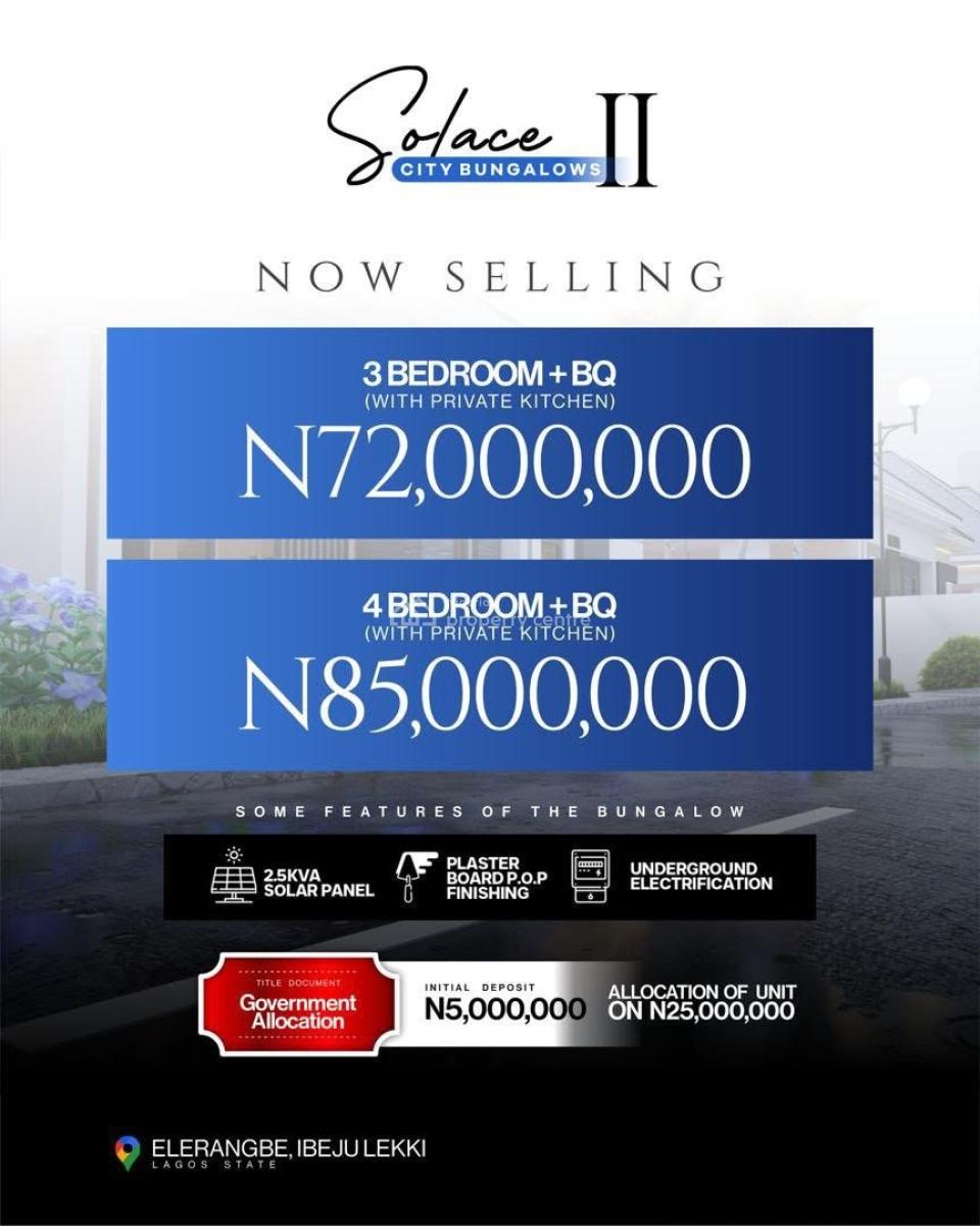 3 Bedroom Bungalows with Bq in a Gated Estate, Solace City Bungalow Phase 2, Eleranigbe, Ibeju Lekki, Lagos, Detached Bungalow for Sale