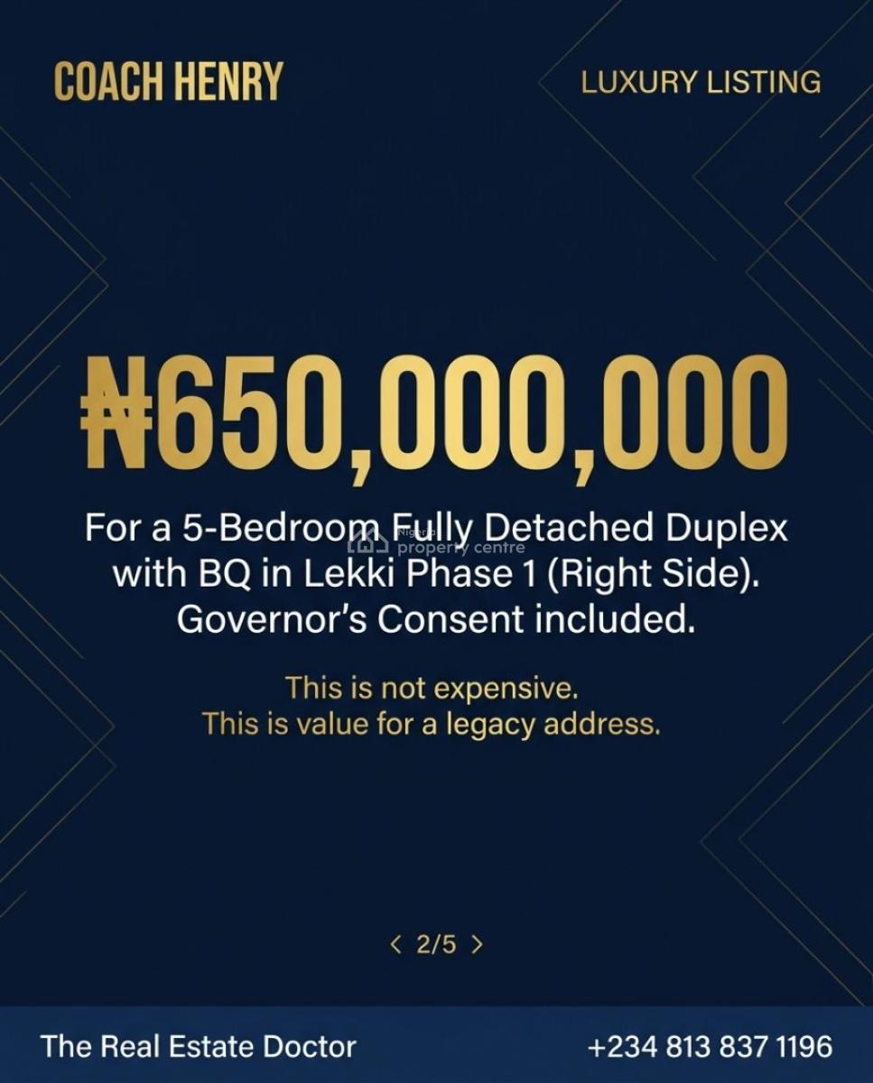 Premium 5 Bedroom Fully Detached Duplex with Bq Suite for Investment, Lekki Phase 1, Lekki, Lagos, Detached Duplex for Sale