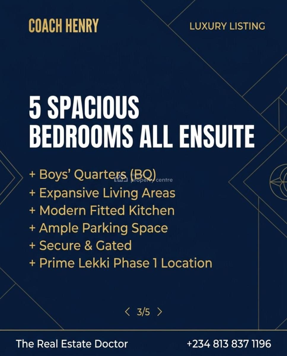 Premium 5 Bedroom Fully Detached Duplex with Bq Suite for Investment, Lekki Phase 1, Lekki, Lagos, Detached Duplex for Sale