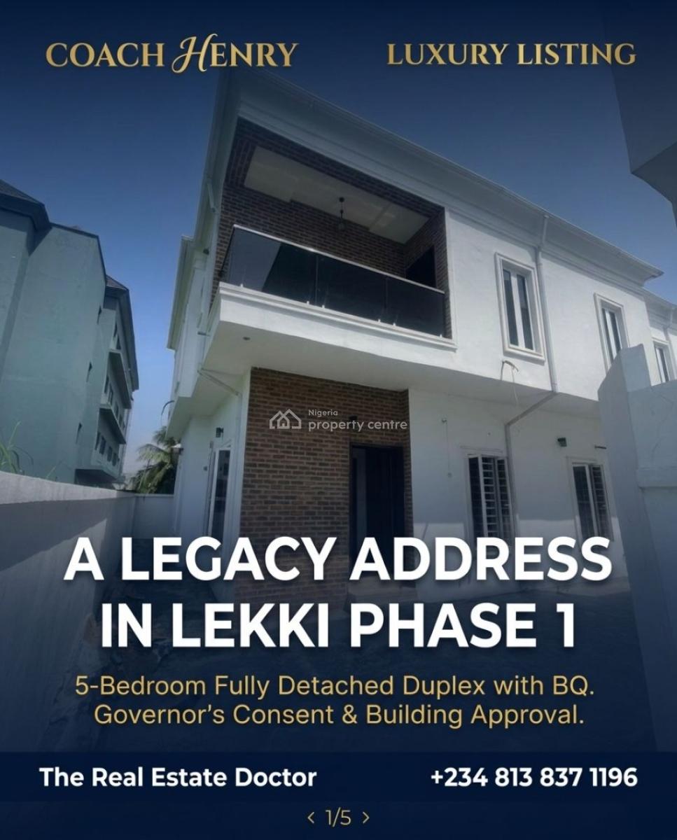 Premium 5 Bedroom Fully Detached Duplex with Bq Suite for Investment, Lekki Phase 1, Lekki, Lagos, Detached Duplex for Sale