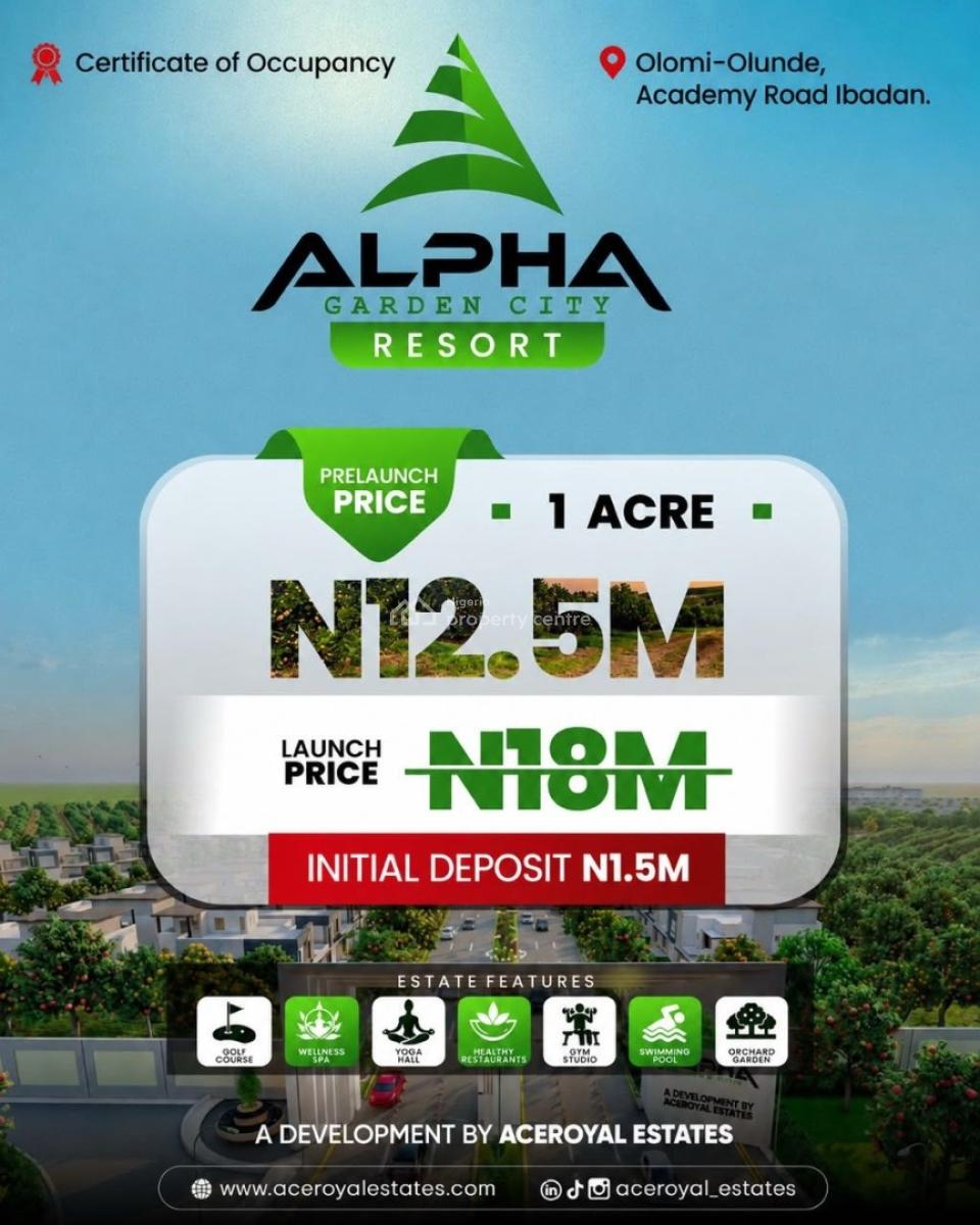 Alpha Garden City Resort ( 1 Acre,6 Plot) C of O, Olomi- Olunde Academy Road Ibadan, Ibadan, Oyo, Residential Land for Sale