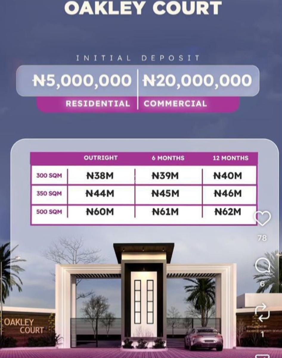 Buy and Build Land Zon Developed Area, Oakley Court Idera Scheme Before Eleko Junction By Beachwood, Ibeju Lekki, Lagos, Mixed-use Land for Sale