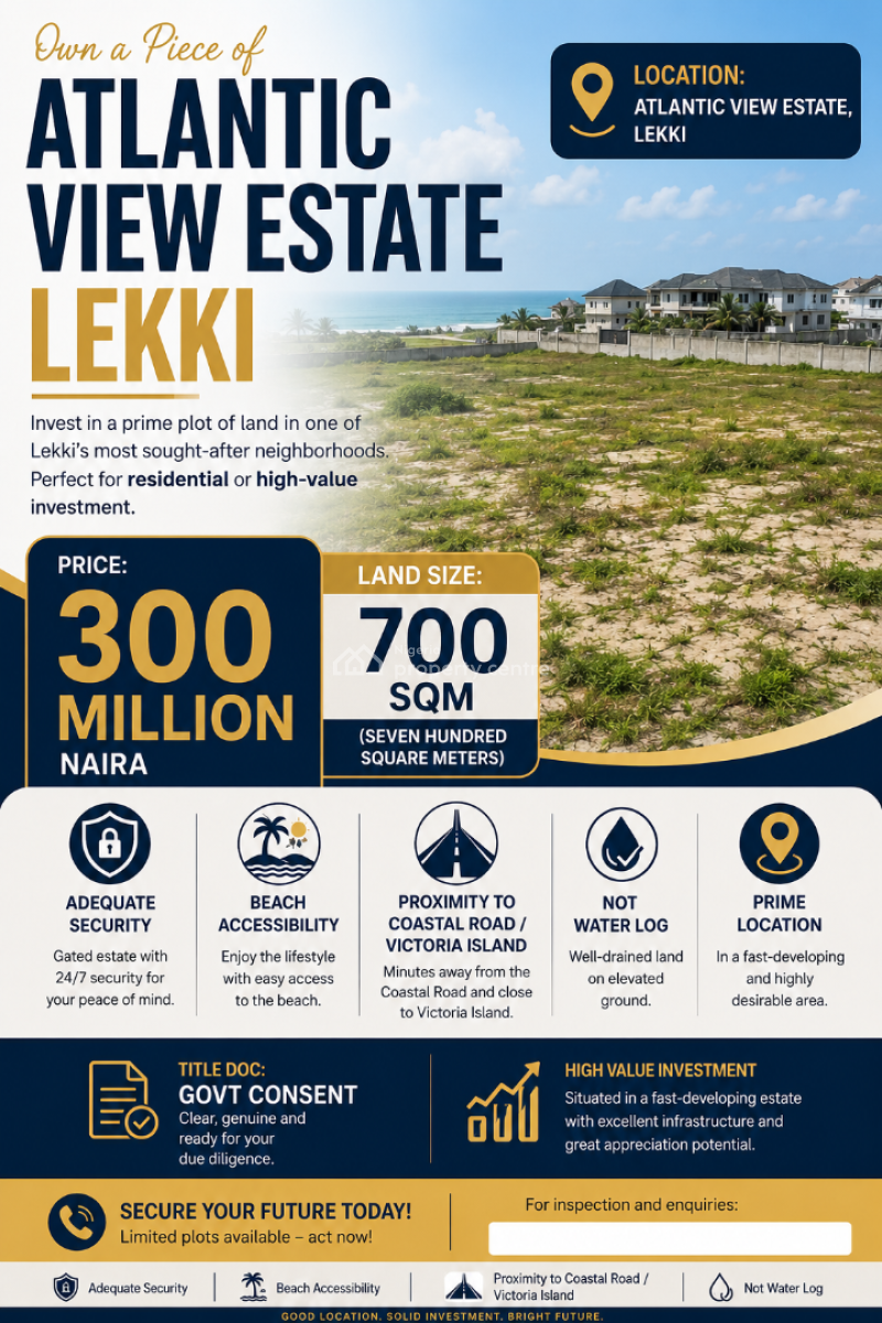 a Plot of Land at Atlantic View Estate Lekki, Atlantic View Estate Alpha Beach/igboefon Lekki, Lekki, Lagos, Residential Land for Sale