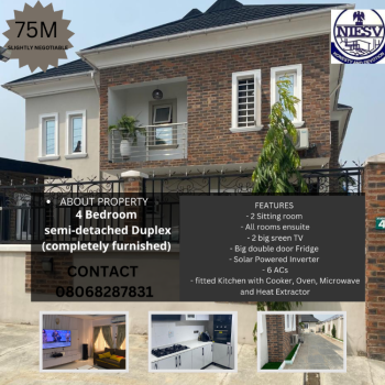 4 Bedroom Semi-detached Duplex (furnished), Even Estate, Badore, Ajah, Lagos, House for Sale