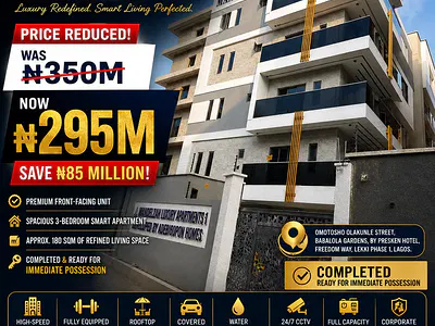 Price Slashed, Completed 3-Bedroom Smart Apartment — Lekki, Lagos