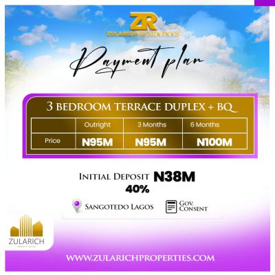 3 Bedrooms Terraced Duplex + Bq, Zularich Residence, Inside Ajayi Apata Estate, Sangotedo, Ajah, Lagos, Terraced Duplex for Sale