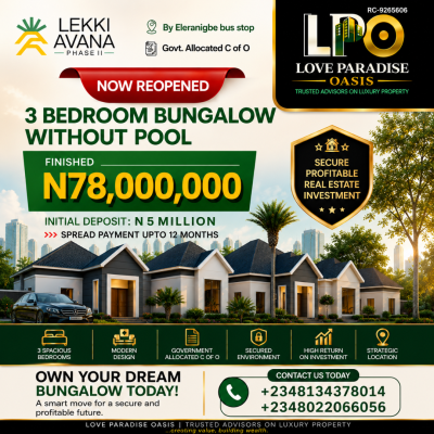 3 Bedroom Bungallows in a Resort Estate, Lekki Avana Bungallows and Resorts Phase 2, Eleranigbe, Ibeju Lekki, Lagos, Detached Bungalow for Sale