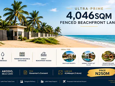 Ultra-Prime 4046SQM Fenced Beachfront Land — Adjacent Free Trade Zone, Akodo, Ibeju Lekki, Lagos