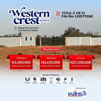 Affordable C of O Land, Western Crest Estate Facing Moniya Iseyin Expressway, Ibadan, Oyo, Residential Land for Sale