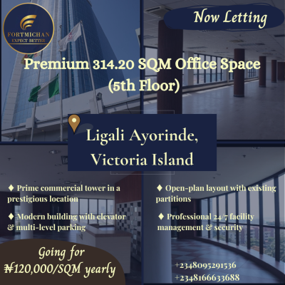 Premium 314.20 Sqm Office Space (5th Floor), Ligali Ayorinde, Victoria Island (vi), Lagos, Office Space for Rent
