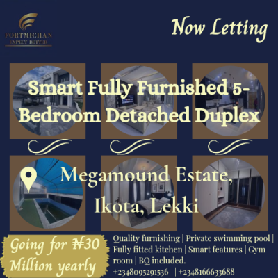 Smart Fully Furnished 5-bedroom Detached Duplex with Bq, Gym & Pool, Megamound Estate, Ikota, Lekki, Lagos, Detached Duplex for Rent