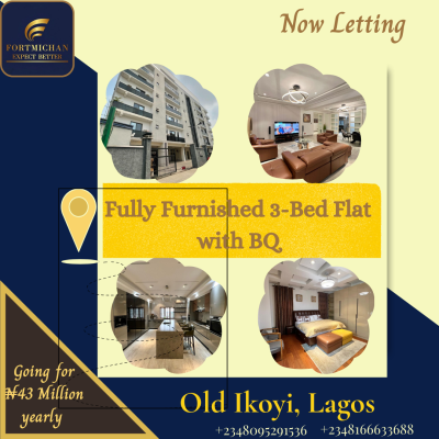 Fully Furnished & Serviced 3-bedroom Flat with Bq, By Ikoyi Club, Old Ikoyi, Ikoyi, Lagos, Flat / Apartment for Rent