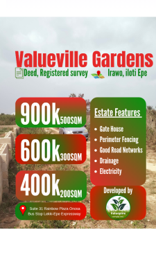 Plots of Land, Valueville Gardens Estate Irawo Iloti Epe Tollgate., Epe, Lagos, Residential Land for Sale