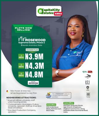 Govt Approved Estate Strategically Located Land, Rosewood Supreme Estate Phase 2, Nando, Awka, Anambra, Mixed-use Land for Sale