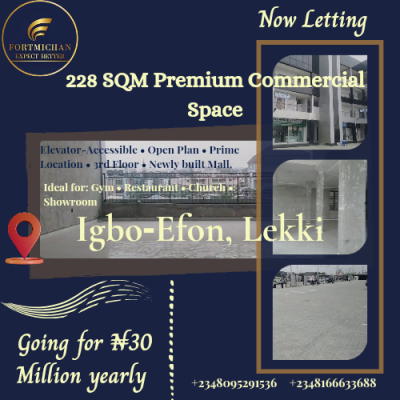 228 Sqm Open-plan Commercial Space on 3rd Floor, Igbo Efon, Lekki, Lagos, Commercial Property for Rent