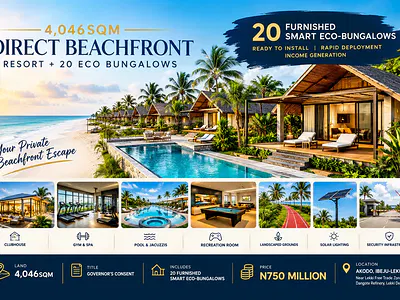 4,046SQM Direct Beachfront Resort + 20 Eco Bungalows — Ibeju Lekki, Lagos
