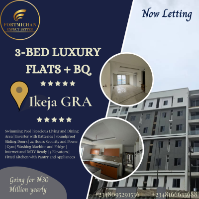 3-bedroom Luxury Flats with Bq, Swimming Pool & Gym, Isaac John Street, Gra, Ikeja, Lagos, Flat / Apartment for Rent