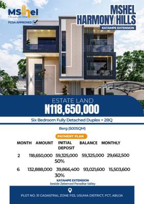 Estate Plot Fcda Approved Sized 500sqm with Payment Plan, Beside Zeberced Paradise Valley, Katampe Extension, Katampe, Abuja, Residential Land for Sale