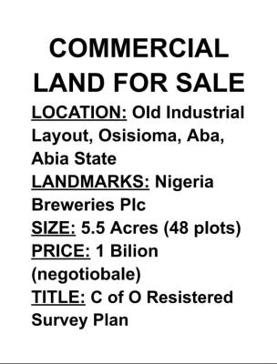 Commercial Land, Industrial Layout, Aba, Abia State, Osisioma Ngwa, Abia, Commercial Land for Sale