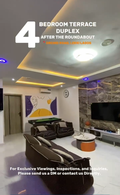 4 Bedroom Furnished Terrace Duplexeith Bq, Harris Drive By Vgc, Osapa, Lekki, Lagos, Terraced Duplex for Rent