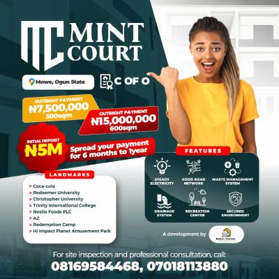 Own C of O Land in Mowe - Instant Allocation, Mint Court Estate, Mowe Ofada, Ogun, Mixed-use Land for Sale