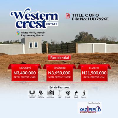 Verified Land with C of O Facing Road, Iseyin Western Crest Estate, Moniya, Ibadan, Oyo, Residential Land for Sale