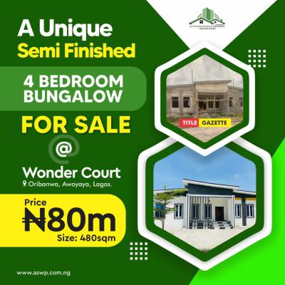 Finish 4bedroom Bungalow    with Clean Water Supply Gated and Secure, Oribanwa Awoyaya Wonder Court Estate Near Lakowe Golf Resort, Ibeju Lekki, Lagos, Detached Bungalow for Sale