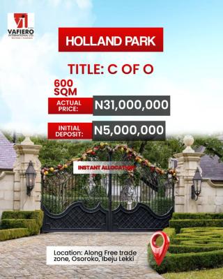 C of O Land, Holland Park, By Dangote Refinery, Lekki Free Trade Zone, Osoroko, Ibeju Lekki, Lagos, Mixed-use Land for Sale
