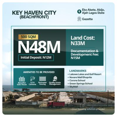 Gazetted Land, Key Haven City ( Beachfront) Eko Akete, Abijo, Lekki, Lagos, Residential Land for Sale