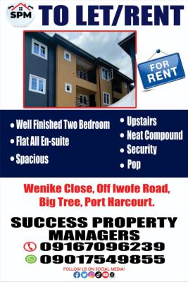 Beautifully Built New 2 Bedroom Apartments En-suite, Iwofe Road, Wenike Close/kilimanjaro Bustop,, Port Harcourt, Rivers, House for Rent