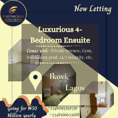 Luxury 4-bedroom Ensuite Flat with Private Terrace, Ikoyi, Lagos, Flat / Apartment for Rent