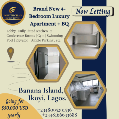 Brand New 4-bedroom Luxury Apartment + Bq, Banana Island, Ikoyi, Lagos, Flat / Apartment for Rent