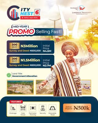 Land with Government Allocation Selling Fast on Promo, City Nest Phase 6, Ibefun, Ijebu East, Ogun, Residential Land for Sale
