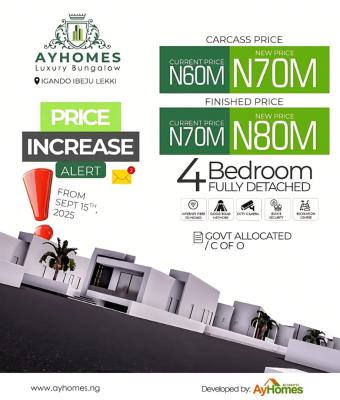 Luxury 4bedroom Fully Detached Bungalows, Ayhomes Luxury Bungalow  with Government Allocation C of O, Igando Orudu, Ibeju Lekki, Lagos, Detached Bungalow for Sale