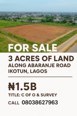 Unbeatable Opportunity to Acquire 3 Acres of Prime Land, Along Abaranje Road, Ikotun, Lagos, Mixed-use Land for Sale