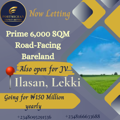 Prime 6,000 Sqm Road-facing Bareland, Ilasan, Lekki, Lagos, Commercial Land for Rent