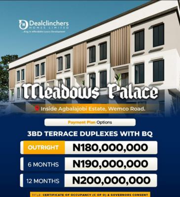 3 Bedroom Luxury Terrace Duplex with Bq, 3 Bedroom Terrace Duplex at Meadow Palace, Inside Agbalajobi Estate, Ogba, Ikeja, Lagos, Terraced Duplex for Sale