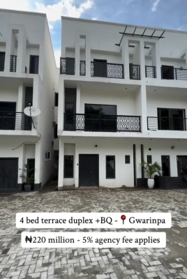 Brand New 4bedroom Terrace with Bq, Gwarinpa, Abuja, Terraced Duplex for Sale