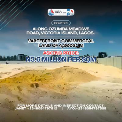 Waterfront Land Measuring 4300 Sqm, Ozumba Mbadiwe Road, Victoria Island (vi), Lagos, Commercial Land for Sale