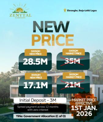 Government Allocated and C of O Estate Land, Zenytal Gardens, Eleranigbe, Ibeju Lekki, Lagos, Residential Land for Sale