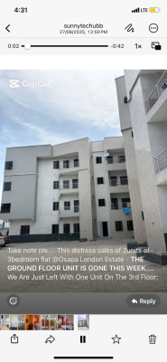Super Distress Property 3bed Apartment on Third Floor in Osapa ,lekki, Osapa ,lekki ,lagos ,nigeria, Osapa, Lekki, Lagos, Flat / Apartment for Sale
