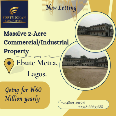 Prime Massive 2-acre Commercial/industrial Property, Ebute Metta East, Yaba, Lagos, Commercial Property for Rent
