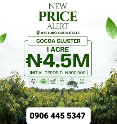 (6 Plots) Acres of Cocoa Farm Lands: Acres and Hectares, Aiyetoro Town, Abeokuta North, Ogun, Land for Sale