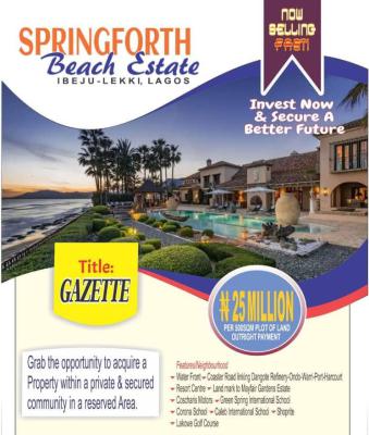 Affordable Beachfront Land with Gazette, Springforth Beach Estate, Iwerekun Community, Awoyaya, Ibeju Lekki, Lagos, Mixed-use Land for Sale
