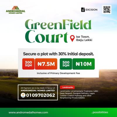 Land with Excision and Registered Survey in a Prime Location, Greenfield Court Estate, Ise Town, Akodo Ise, Ibeju Lekki, Lagos, Residential Land for Sale